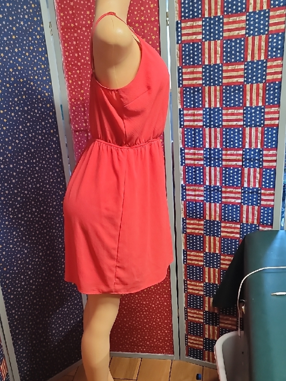 Coral Wrap Front Spaghetti Strap Dress - Picture 2 of 3